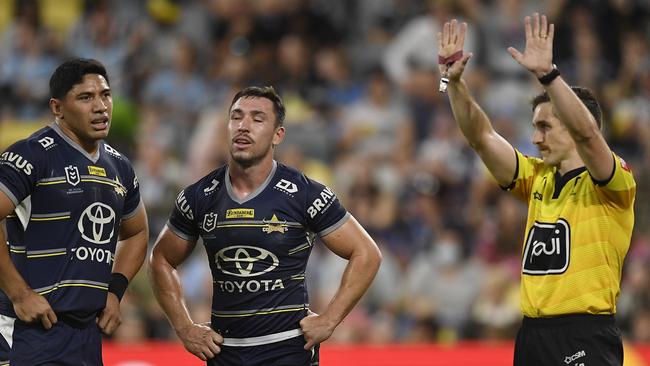 Robson’s sin-binning was the nail in the coffin for the Cowboys on Friday. Picture: Ian Hitchcock/Getty Images