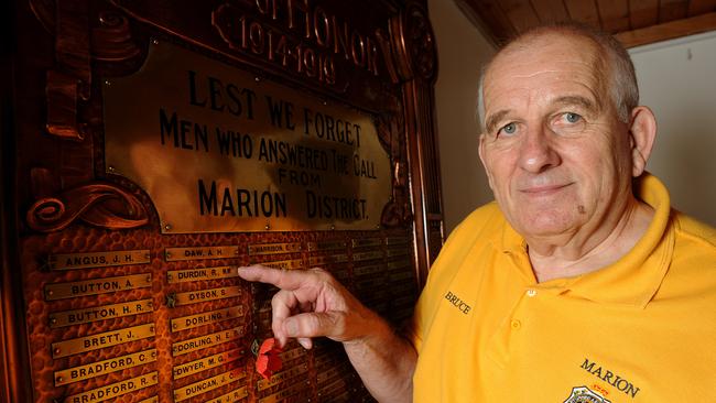 26/2/15. Secretary of the Marion RSL Bruce Wright has found (William) Reginald Durdin's name on the Marion honour board. Reginald won a military medal for his efforts during WWI. Pic Keryn Stevens