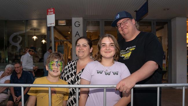 Shaun Cousins, Caitlin Cousins, Maria Cousins &amp; Archer Cousins were among thousands of racing fans welcomed the Night Transporter Convoy into the Darwin CBD ahead of the 2023 Darwin Supercars. Picture: Pema Tamang Pakhrin