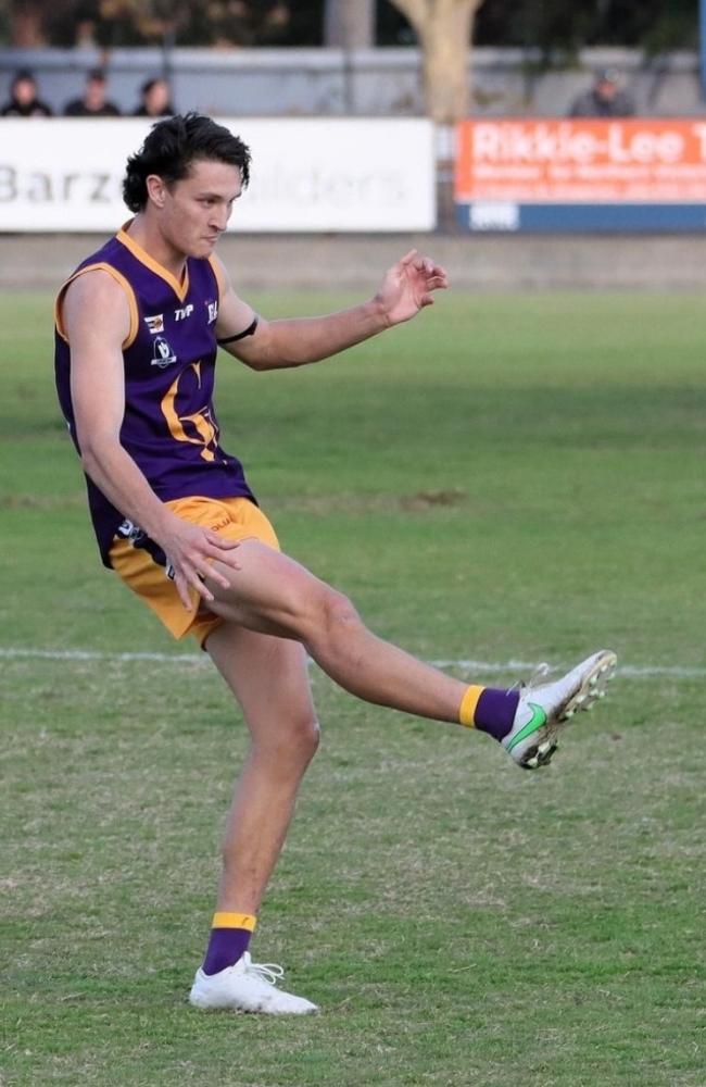 Riley Mason takes a kicks for the Goulburn Valley representative team.