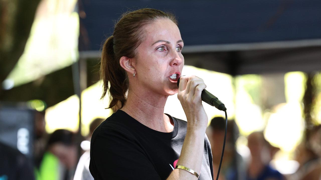 Cairns Mayor Amy Eden is close to tears while speaking to the crowd at the Rally for Justice protest, organised in response to the sickening crime of an alleged gang rape of a woman at knifepoint in her own home on Friday, February 21. About 500 people attending the rally on the Cairns Esplanade. Picture: Brendan Radke