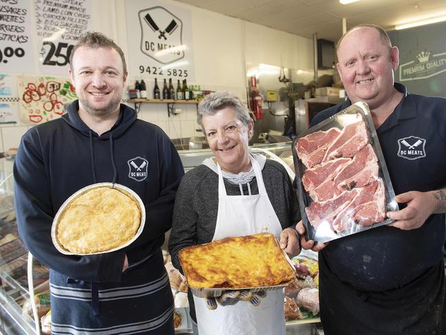 Number 3: Daniel Hudson, mum Lorraine Hudson and Scott Orchard from DC Meats, Diamond Creek. Picture: Ellen Smith