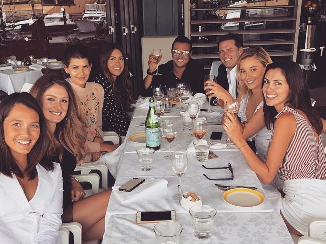 Jasmine Yarbrough and Karl Stefanovic pictured at a celebratory lunch at Otto's, Woolloomooloo. Jasmine appears to be wearing an engagement ring, despite denials from their camps. Photo: Instagram/@jasyarby.