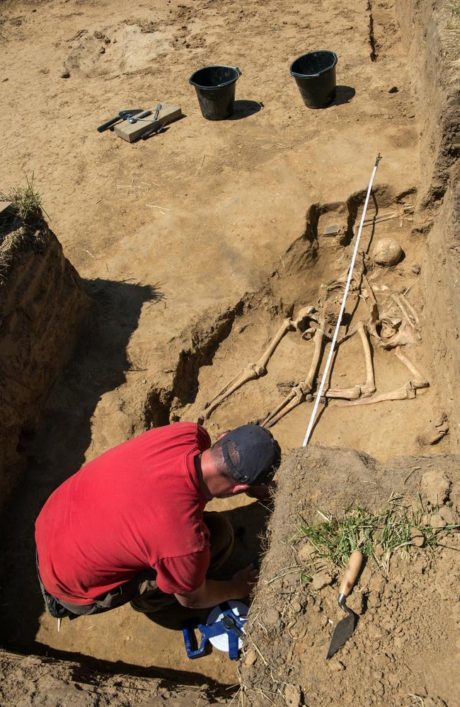 Archaeologists from Britain and Australia conduct an authorised dig at Bullecourt in France in June 2017 and unearth remains of the Great War including two German soldiers. Picture: Harvey Mills