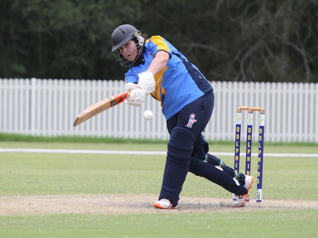 Katherine Raymont Shield women's cricket - Gold Coast Dolphins vs. Ipswich-Logan at Bill Pippen Oval, Robina. Dolphins batswoman 51 Rebecca Helviort. Pic Mike Batterham