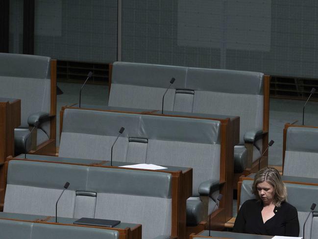 CANBERRA, AUSTRALIA - NewsWire Photos NOVEMBER 30, 2022: Bridget Archer sits alone in the chamber during a censure motion of former Prime Minister Scott Morrison, over the secret minister scandal, in Parliament Ãâ¢House in Canberra.Picture: NCA NewsWire / Gary Ramage