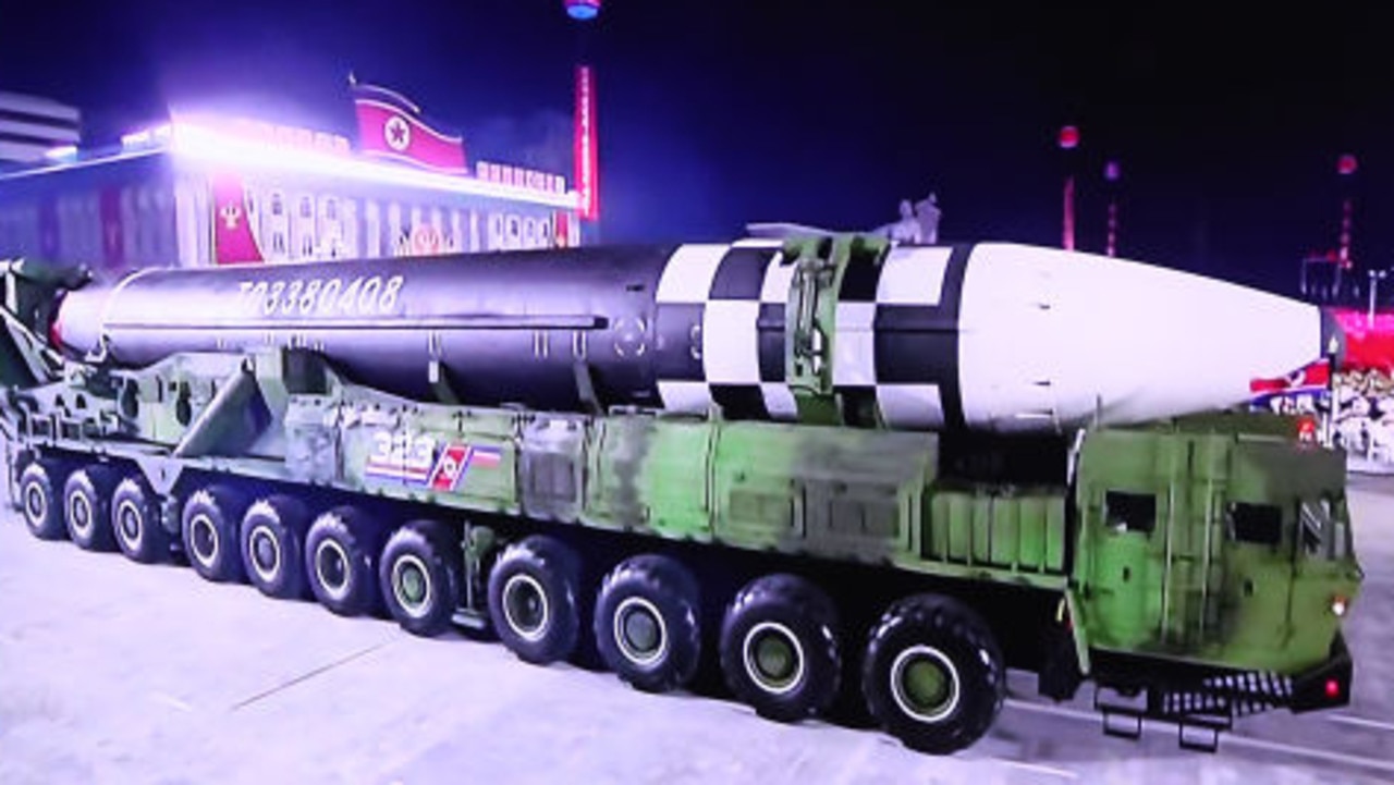 The “monster” missile needs a huge 11-axle truck to carry it. Picture: Chung Sung-Jun / Getty Images