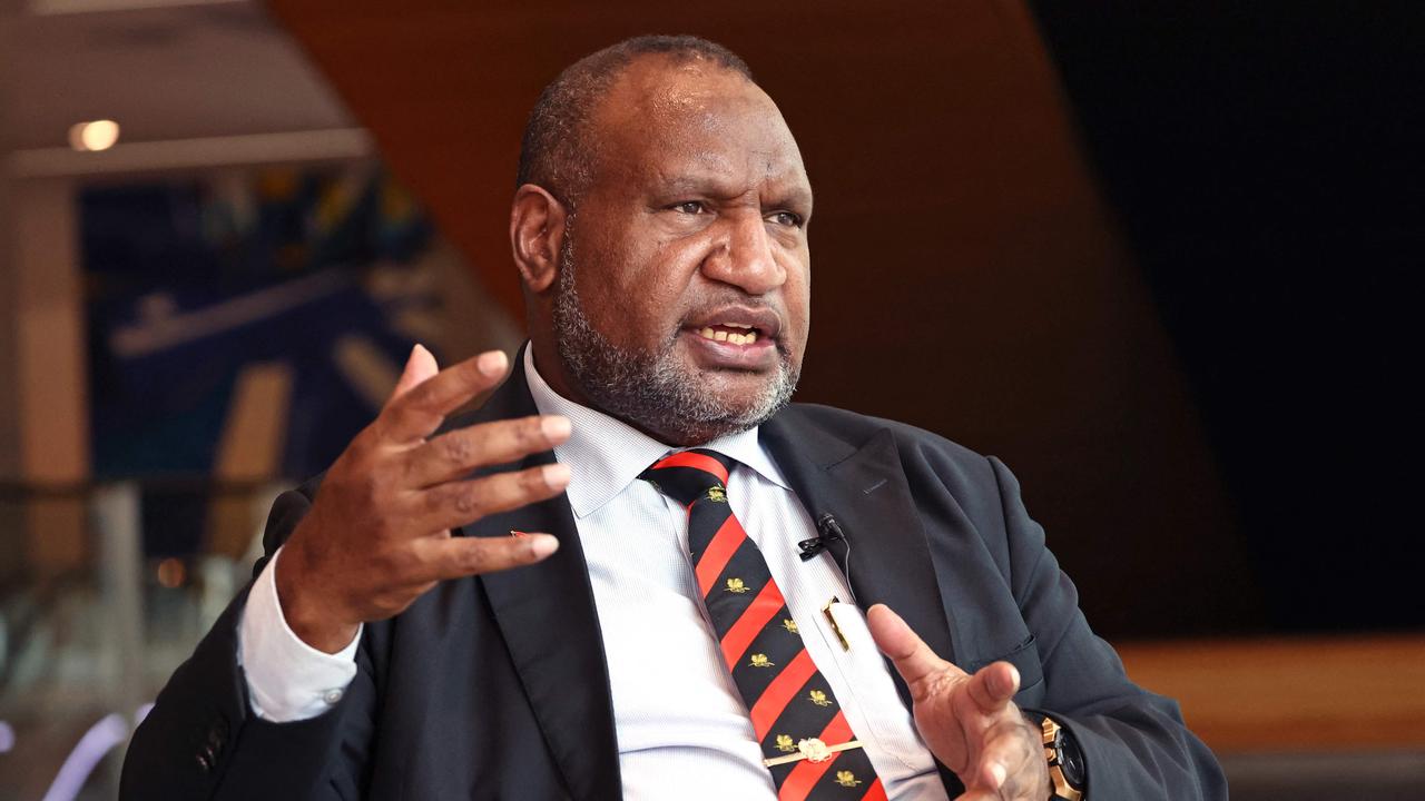 Papua New Guineaâ&#128;&#153;s Prime Minister James Marape reacts as he speaks during an interview in Sydney on December 11, 2023. (Photo by DAVID GRAY / AFP)