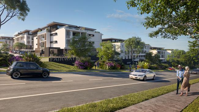 Street view render of The Fairway Community at Carindale's Pacific Golf Club.