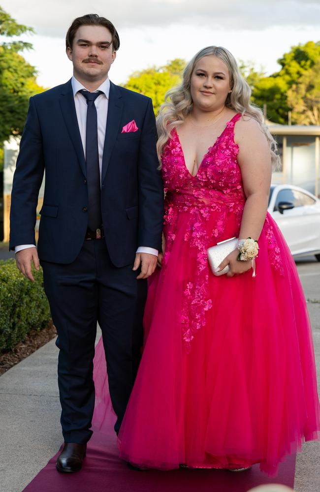 Alexandra Akers and Ryan Milne, graduating class of 2023, arrive at St Patrick’s Formal on Friday, May 5, 2023. Gympie, Queensland. Picture: Christine Schindler