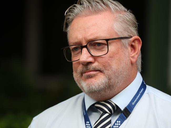 Wide Bay Burnett Detective Inspector Craig Mansfield during a media conference at the Bundaberg police station. Picture: Liam Kidston.