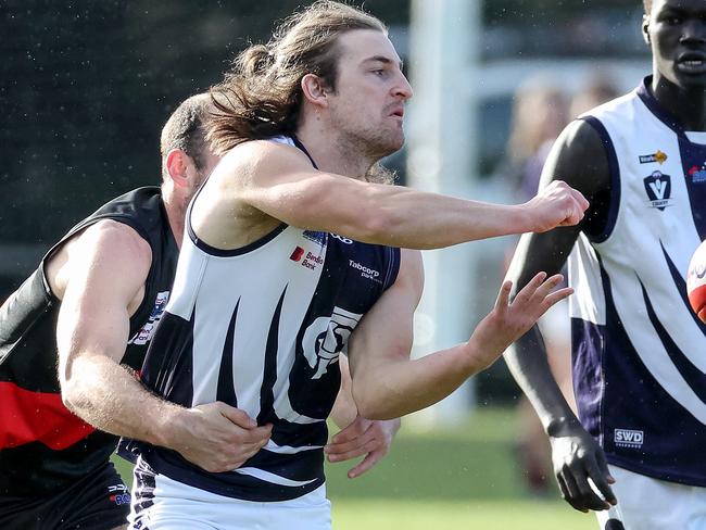 RDFL footy: Riddell v Melton Centrals at Riddell Creek Recreation Reserve. 4th June 2022.  Connor Charge of Melton Centrals.Picture : George Sal