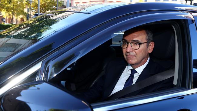 Steven Marshall arrives at Government house to formally resign as Premier after the election. Picture: Kelly Barnes