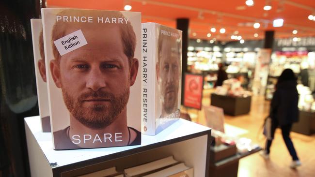 Copies of Prince Harry’s memoir sit on display in Berlin, Germany. Picture: Getty