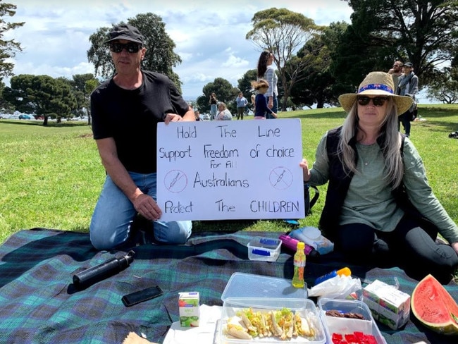 Protesters at Geelong's Eastern Gardens on Sunday. Picture: Georgia Holloway