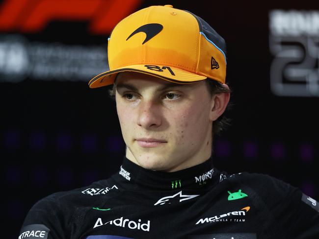 SAO PAULO, BRAZIL - NOVEMBER 02: Second placed Oscar Piastri of Australia and McLaren attends the press conference after the Sprint ahead of the F1 Grand Prix of Brazil at Autodromo Jose Carlos Pace on November 02, 2024 in Sao Paulo, Brazil. (Photo by Lars Baron/Getty Images)