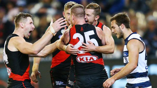 Jake Stringer of Essendon celebrates (Photo by Michael Dodge/Getty Images)