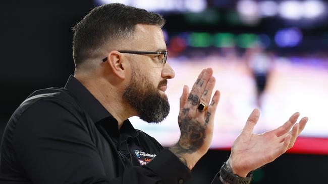 Taipans head coach½ Adam Forde cheers his players during the round two NBL match between South East Melbourne Phoenix and Cairns Taipans on October 08, 2022. (Photo by Daniel Pockett/Getty Images)