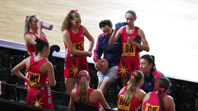 Action from the QGSSSA netball match between Somerville House and Moreton Bay College. Photo:Tertius Pickard