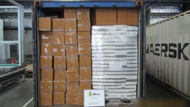 More than 10 million illegal cigarettes were uncovered in sea cargo containers during a massive smuggling bust in Melbourne. Picture: AAP /Supplied