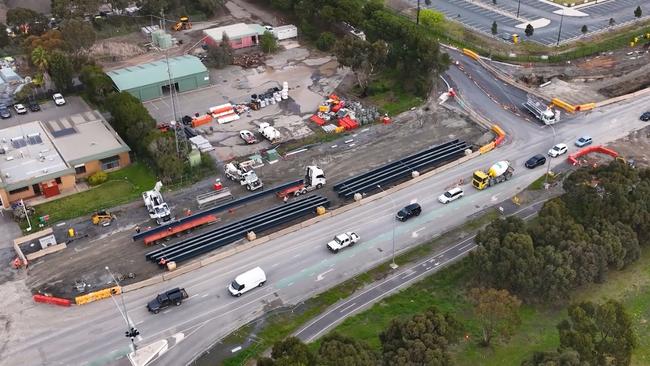 A new interchange and realigned intersection of Aldinga Beach Road and Aldinga Road, part of the Main South Road duplication, is starting to take shape. Picture: Supplied