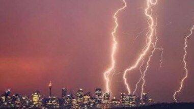 Sydney was struck with more than 4600 lightning strikes in three hours. Picture: Twitter.