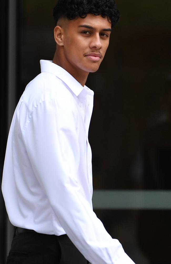 Levi Kii-te Aronui Nuku leaves the District Court in Brisbane where he pleaded guilty to attempted arson and two other offences. Picture: Dan Peled