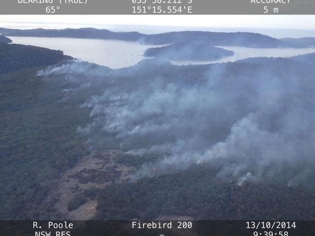 Hazard reduction being undertaken by the NSW Rural Fire Service at Elvina Bay on Pittwater in Sydney's North. Picture: RFS via Twitter