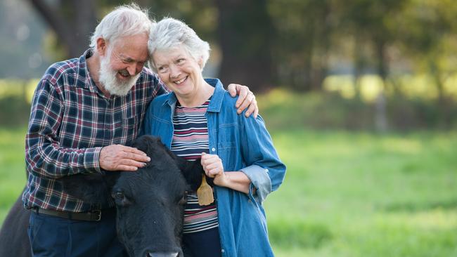 The right touch: Ian and Rosanne Trevaskis, on their farm near Orbost, say the secrets to good meat are creating healthy soil and minimising livestock stress.