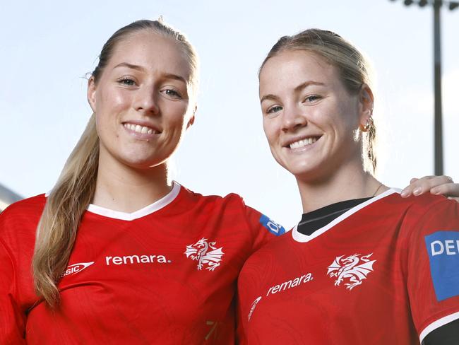 DAILY TELEGRAPH 9TH APRIL 2025WARNING - EMBARGOED - SPEAK TO DAILY TELEGRAPH PIC DESK BEFORE USEPictured at WIN Stadium in Wollongong are St George Dragons NRLW players Tegan Berry and Kasey Reh.Picture: Richard Dobson
