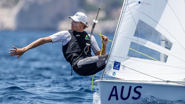 Conor Nicholas racing at last year’s Test event in Marseille. He will race the mixed 470 dinghy with good ate Nia Jerwood in France.