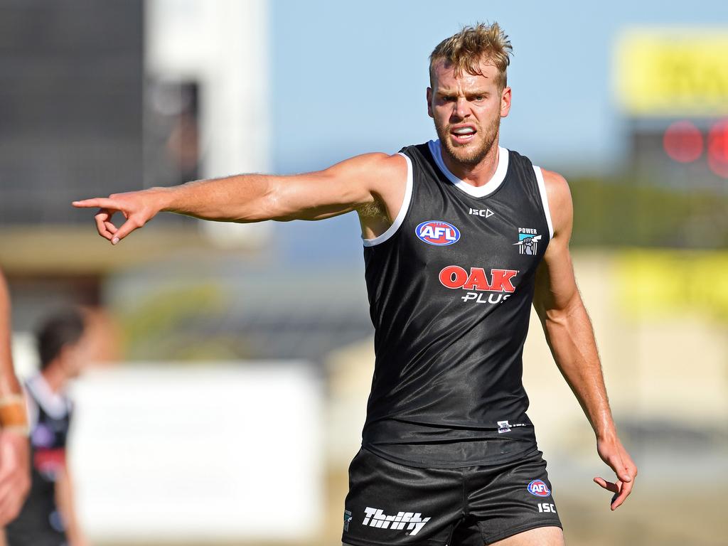 Jack Watts directs traffic during the trial match. Picture: Tom Huntley