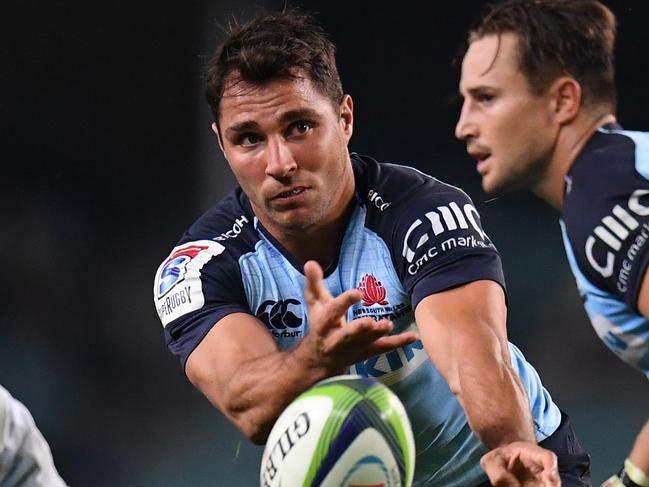 Nick Phipps of the Waratahs passes the ball during the round 11 Super Rugby match between the NSW Waratahs and the Auckland Blues at Allianz Stadium in Sydney, Saturday, May 6, 2017. (AAP Image/Dean Lewins) NO ARCHIVING