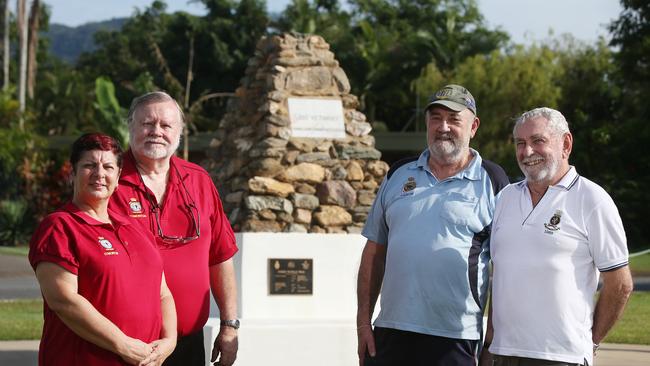 The War memorial at Edmonton was being spruced up ahead of ANZAC Day in 2015. Returned servicemen and women Vicki Hinton, John Vickery, Neville Butterworth and Ian Oakley at the memorial. Picture: Brendan Radke.