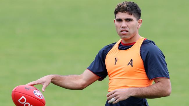 Tyson Stengle at Crows training last year – he is currently barred from practising with teammates while the club investigates his latest indiscretion. Picture: Sarah Reed