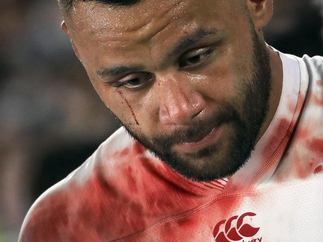 England's Billy Vunipola reacts at the end of the match after South Africa defeated England in Yokohama, Japan. Picture: AP