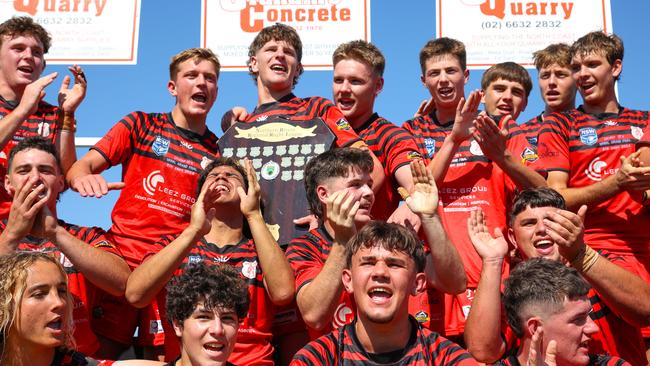 The Byron players celebrating a famous victory. Picture: DC Sports Photography