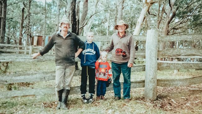 Family ties: The McKenzies in the 1980s, (from left), Henry, his sons Jason and Michael, and Henry’s father, Dave McKenzie. The Gippsland family has stuck to the same milk processor through the