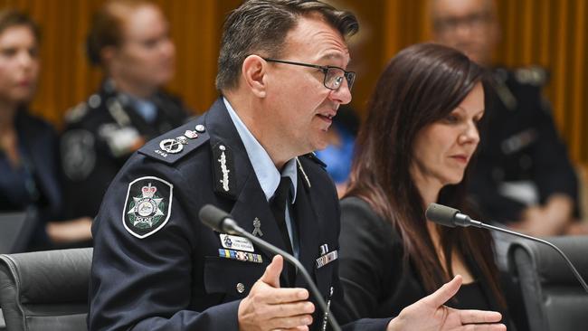 Australian Federal Police Commissioner Reece Kershaw went rogue during hearings of the Senate Estimates Legal and Constitutional Affairs this week. Picture: Martin Ollman