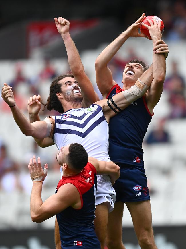 Jake Lever marks strongly at the MCG. Picture: Quinn Rooney/Getty Images