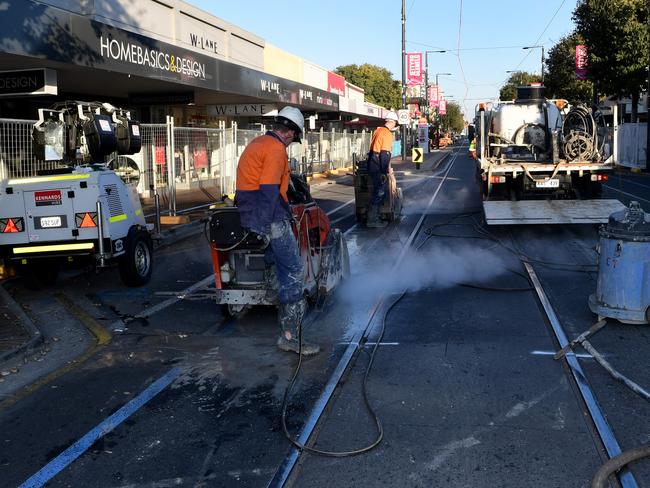 Work beings on Jetty Rd at Glenelg, which will be closed for a month. Picture: Mark Brake