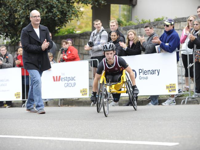 TV presenter David Koch with Rheed McCracken, aged 14, at the Balmoral Burn in 2011.