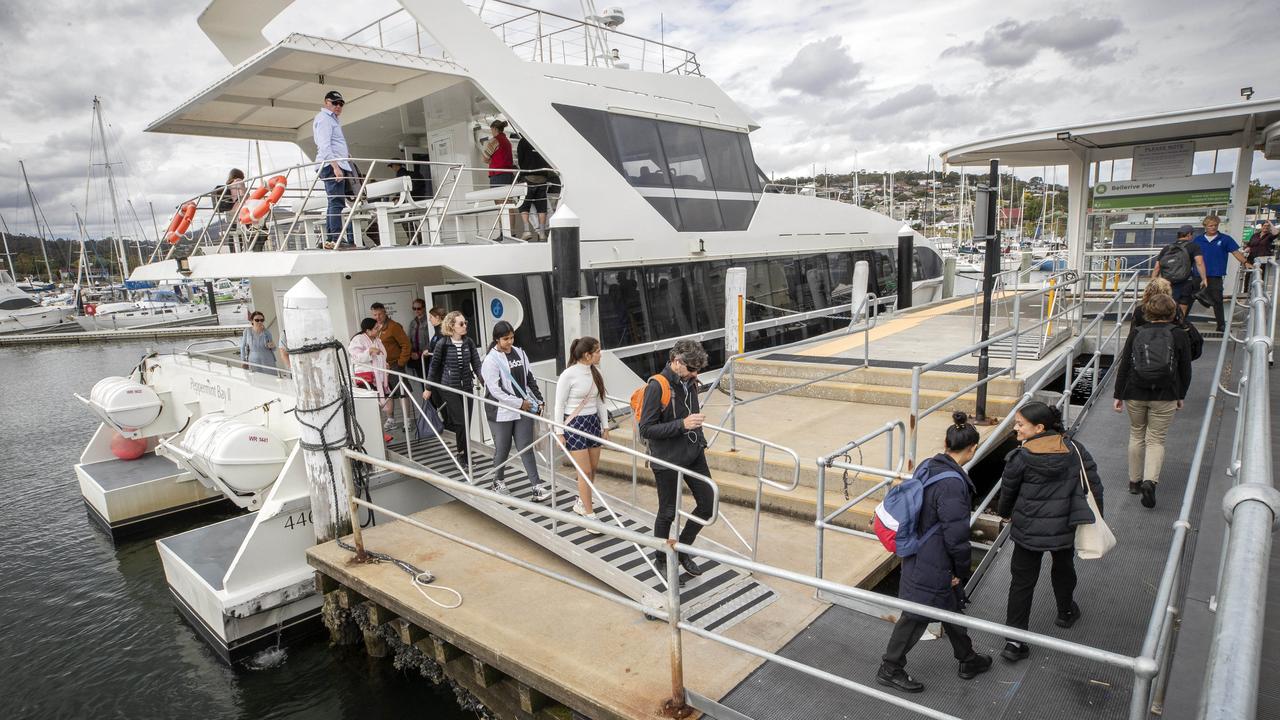 Derwent Ferries, a ferry arrives at Bellerive from Hobart. Picture: Chris Kidd