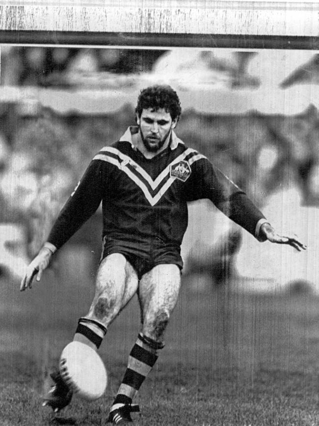 Michael O'Connor pots conversion after the Kangaroos were awarded a penalty try during the third test, Australia v Great Britain at Wigan in 1986. Picture: Stewart Cunningham