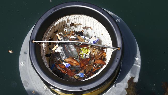 One of the seabins in action showing the rubbish it has collected. Picture: John Appleyard