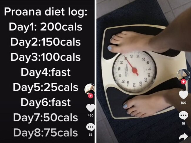 extreme dieting pro anorexia videos on tik tok