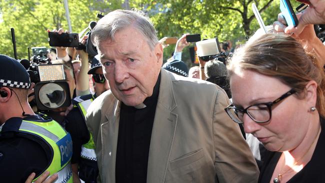 George Pell outside court in Melbourne last February. Picture: AFP