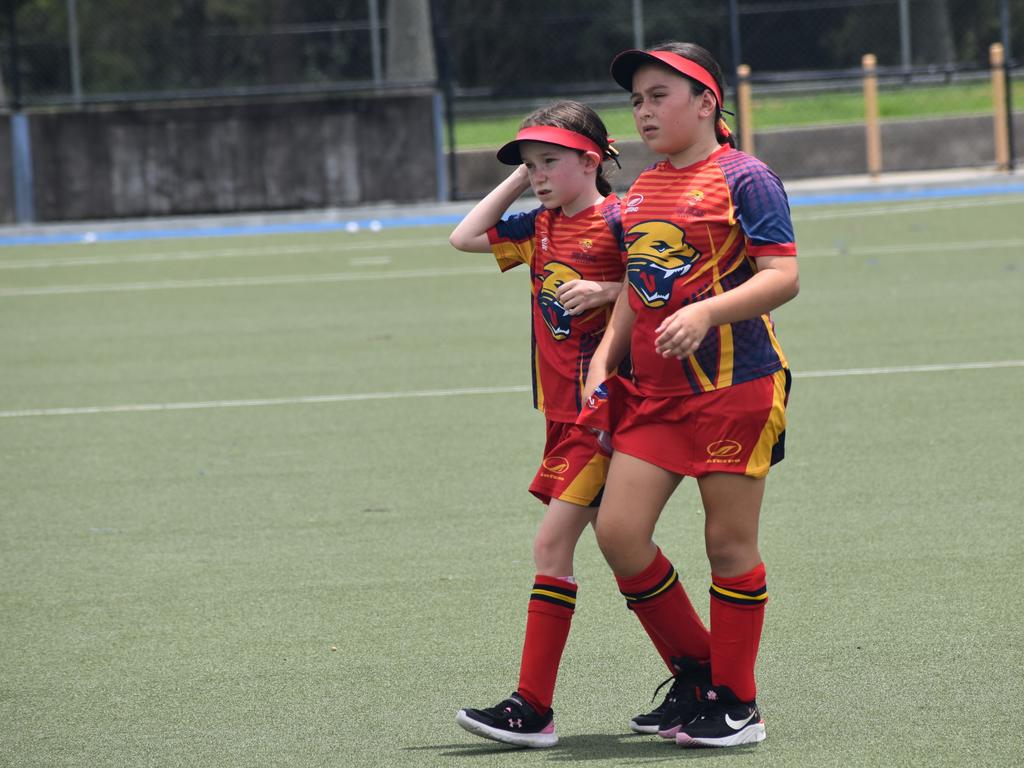 Players at the Park Avenue Brothers Hockey Club and Astro's Hockey development clinic at Kalka Shades, Rockhampton, on February 8, 2025.