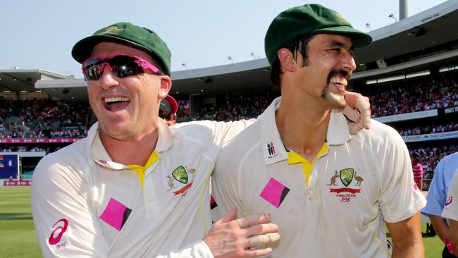 Dynamic duo... Brad Haddin (L) and Mitchell Johnson were Australia’s best during the 2013/14 Ashes whitewash. Picture Gregg Porteous