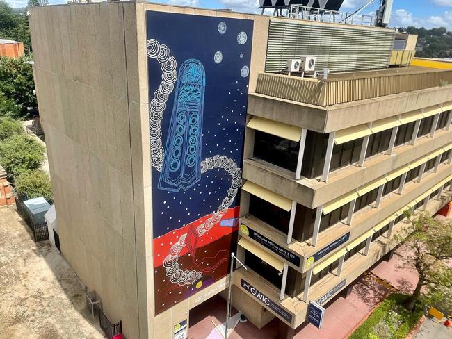 Created in consultation with the WTOCWAC, the 17-metre tall mural on the Bathurst post Office building is claimed to depict the origin story of the blue banded bee.